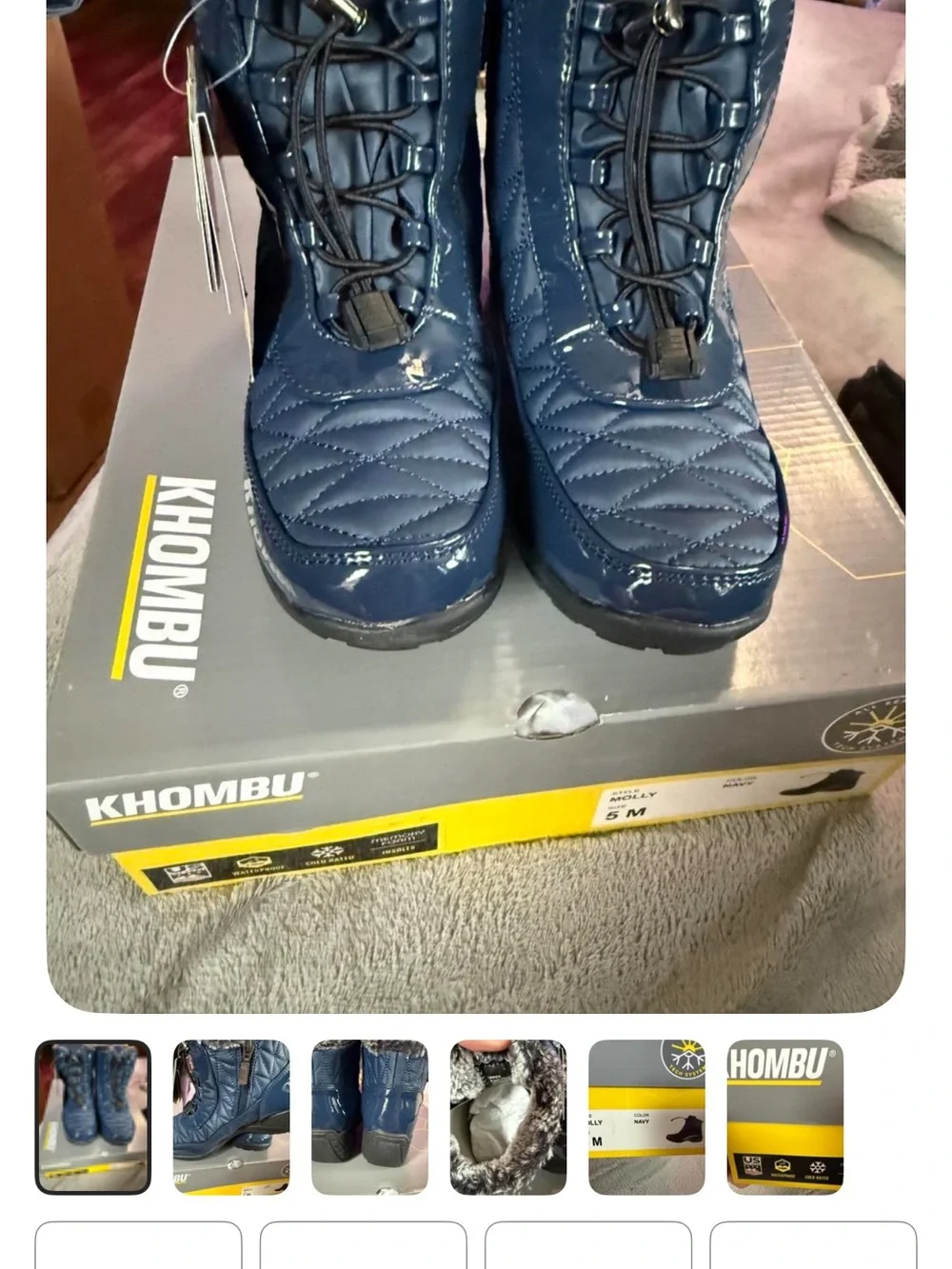 Khombu Navy Quilted Waterproof Girls Winter Boots